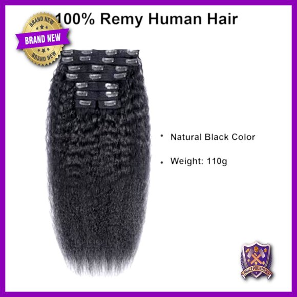 20 Inch Kinky Straight Clip In Hair Extensions, 8pcs 110g Human Hair main image 5